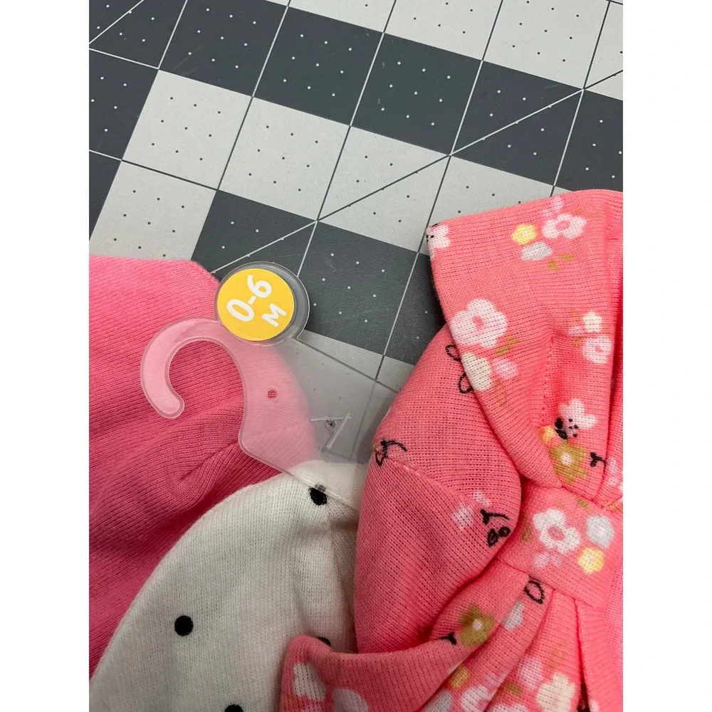 Baby Girl 0-6M Pink Floral Polka Dot Beanie Hat and‎ Bow Headband Set 3pc NEW